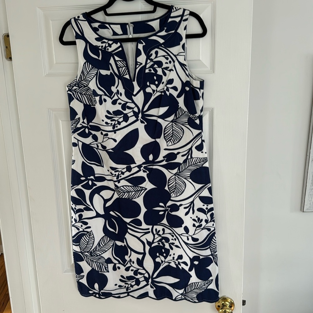 Amazing Navy and White cotton Straight Sheath Dress, Size 8, NWT